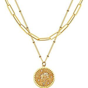 18k Gold Engraved Custom Floral Pendant Necklaces Dainty Birth Month Flower Disc